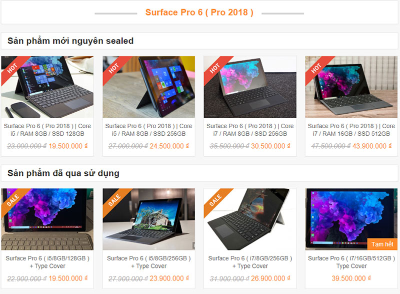 Một số sản phẩm Microsoft Surface Pro 6 bán tại Vương Khang