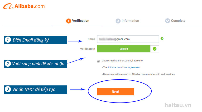 Hình 2. Điền Email đăng ký