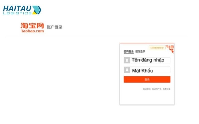 Đăng nhập vào tài khoản để thực hiện các bước tự Order Taobao