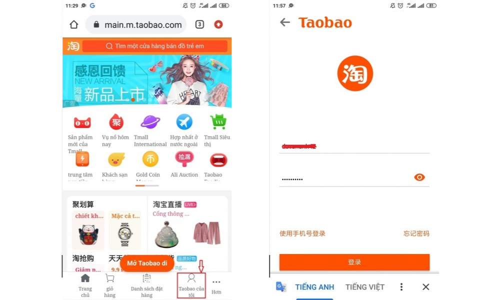 cách đăng nhập taobao