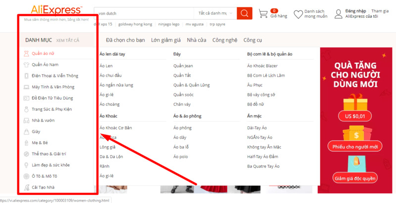 Có thể tìm thấy đa dạng các danh mục sản phẩm trên Aliexpress