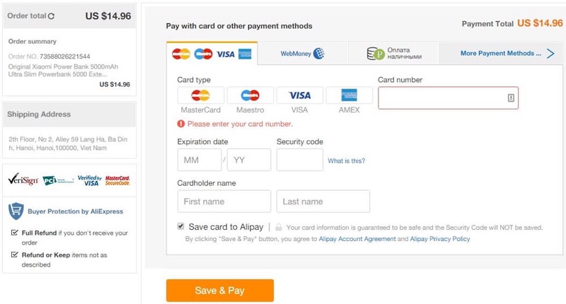 Các phương thức thanh toán phổ biến trên Aliexpress gồm thẻ Visa, Mastercard hoặc Paypal