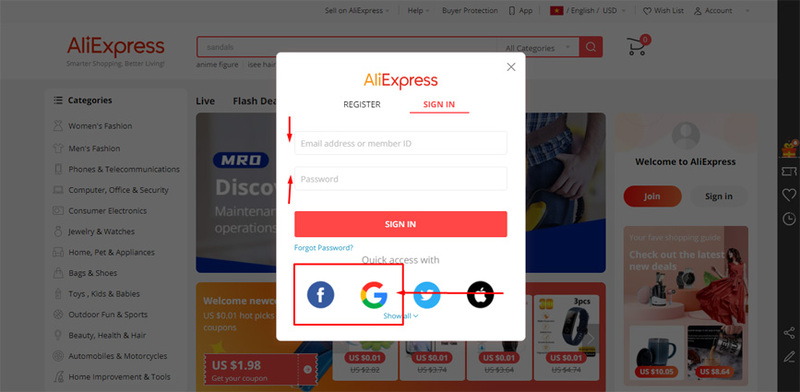 Đăng ký tài khoản Aliexpress để mua hàng