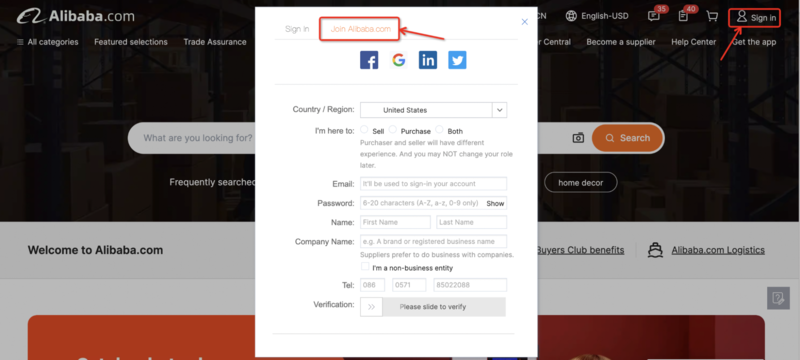 Nhấn vào “Sign in” trên màn hình để bắt đầu đăng ký