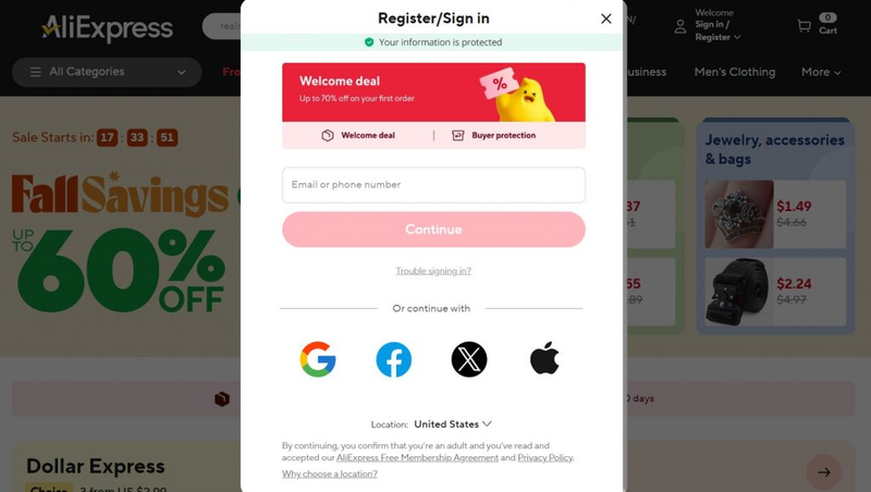 Đăng ký tài khoản AliExpress