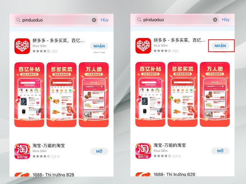 Tải xuống ứng dụng đặt hàng Pinduoduo từ App Store (đối với điện thoại iPhone)