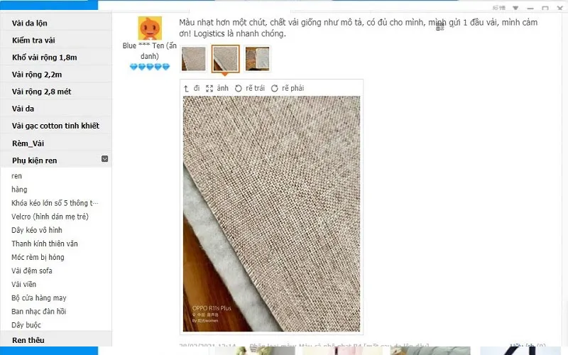 Khi order vải Taobao, người dùng cần tham khảo ý kiến của những khách hàng đã mua trước đó